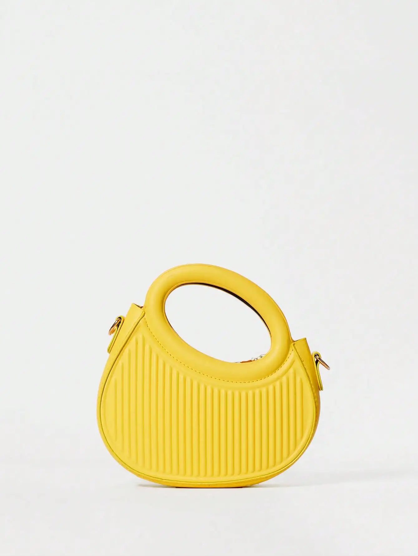 

Желтая сумка-кроссбоди с верхней ручкой и вертикальной ребристой текстурой