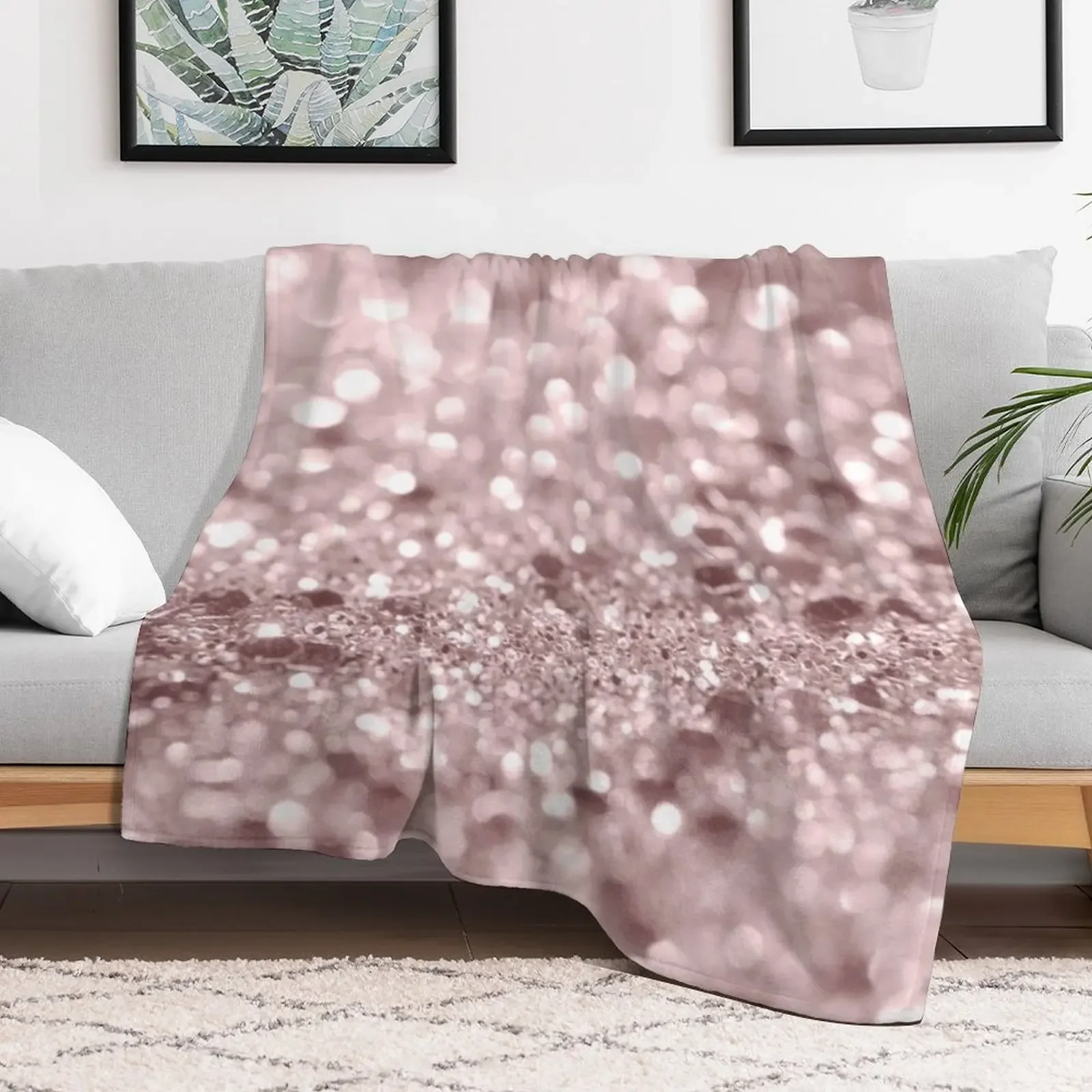 Sparkling Rose Gold Blush Glitter #1 (Faux Glitter) #shiny #decor #art Throw Blanket Easy Care Comfortable Blanket for Couch