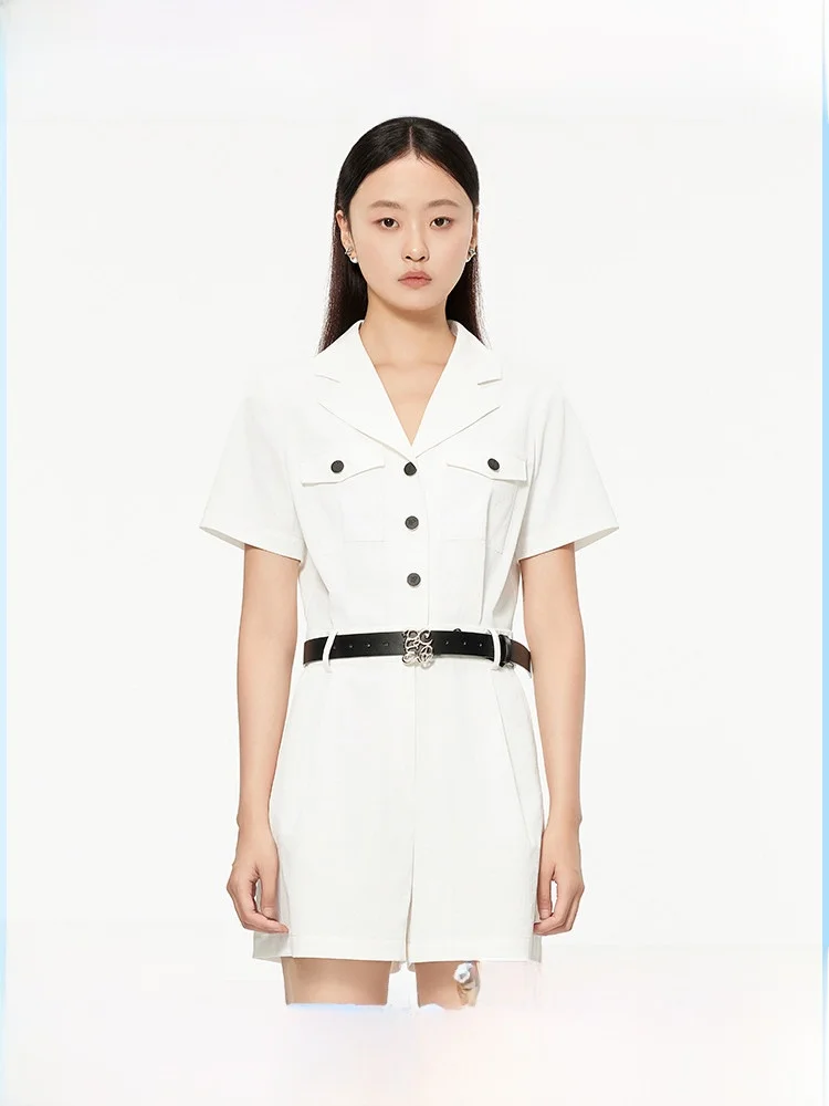 

Peoleo White High Waist V-Neck Women's Romper Fashionable Summer New Arrival Straight Leg Short Pants Polyester Fiber
