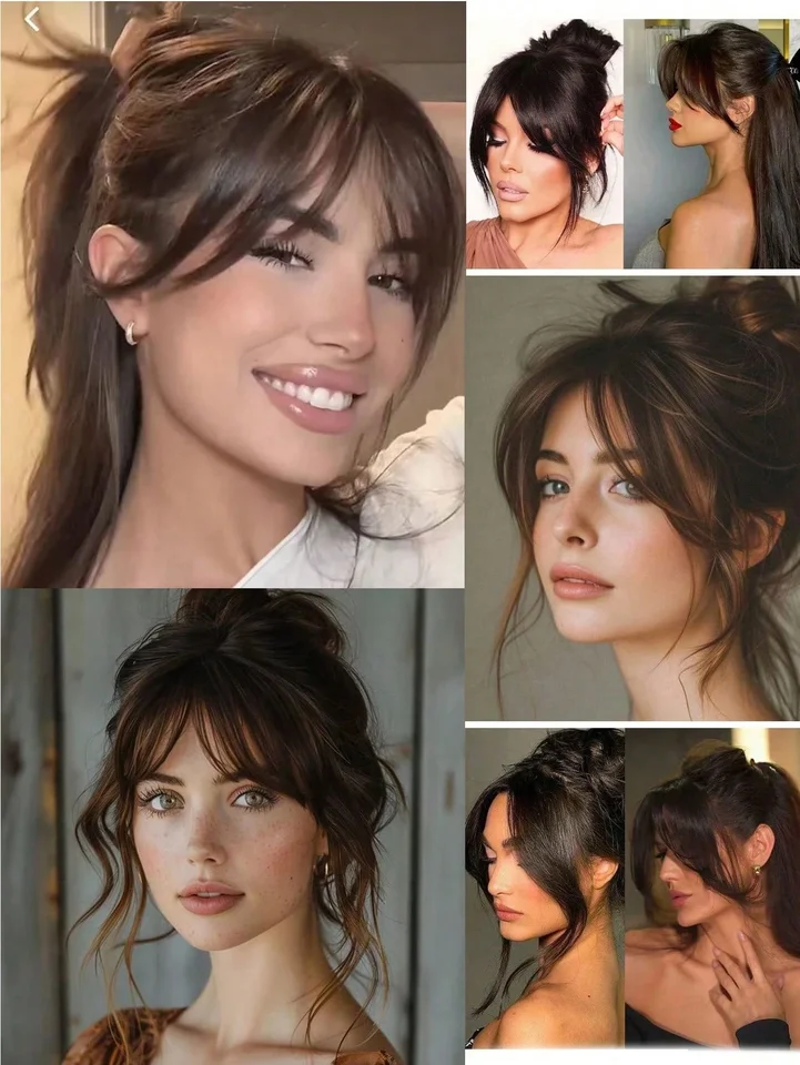 Peluca sintética con flequillo de medio lado, extensiones de cabello con clip, flequillo francés sin costuras, flequillo de ocho caracteres 6