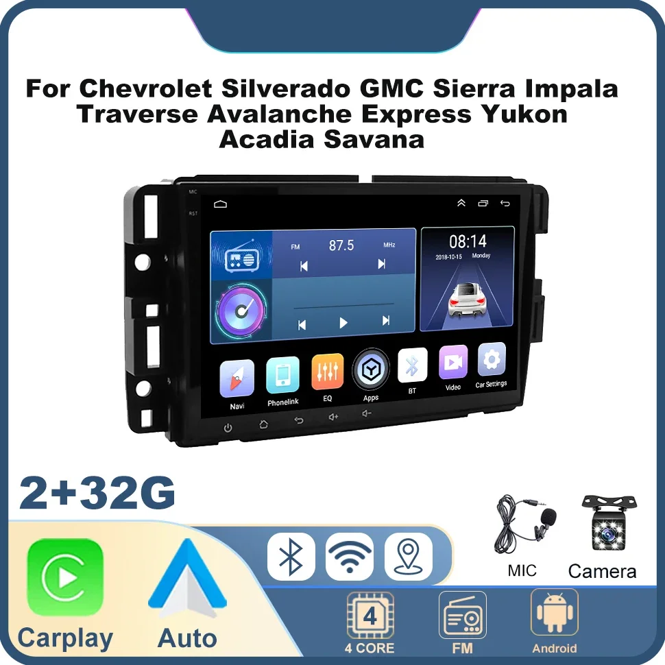 

Car Radio Stereo for Chevrolet Silverado GMC Sierra Impala Traverse Avalanche Express Yukon Acadia Savana 2Din Car DVD Player BT