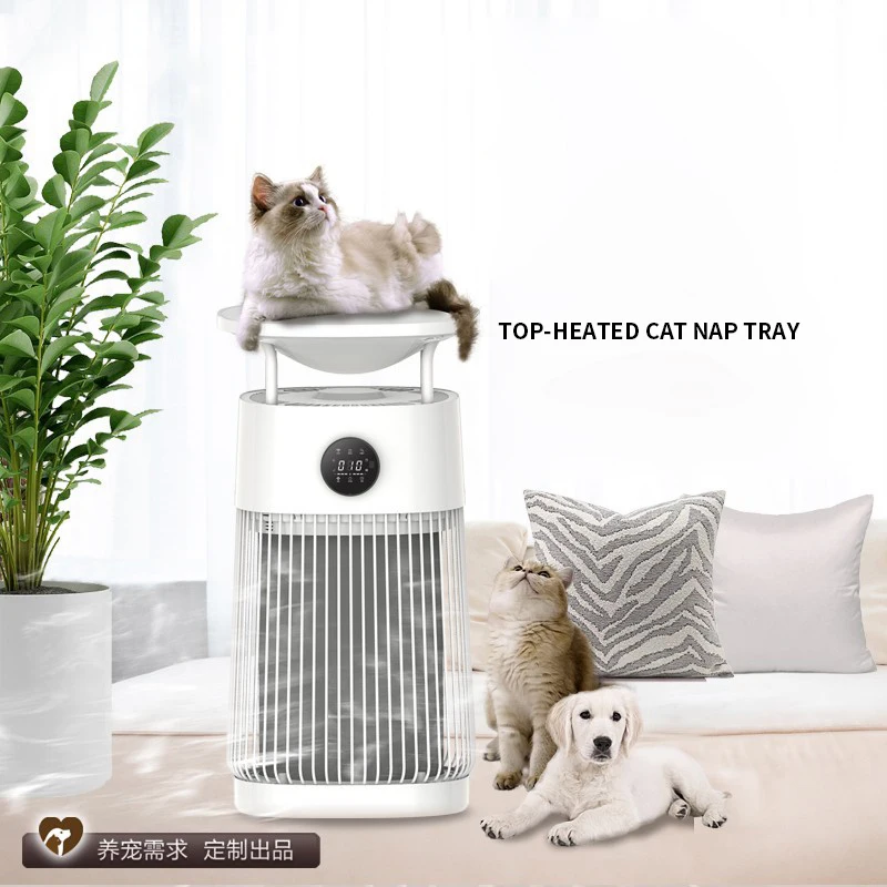 

Очиститель воздуха для домашних животных с верхним нагревом, лежанка для кошек, HEPA-фильтр, эффективно удаляет шерсть, перхоть, запахи и пыль, бесшумный, 360° ° Система впуска воздуха