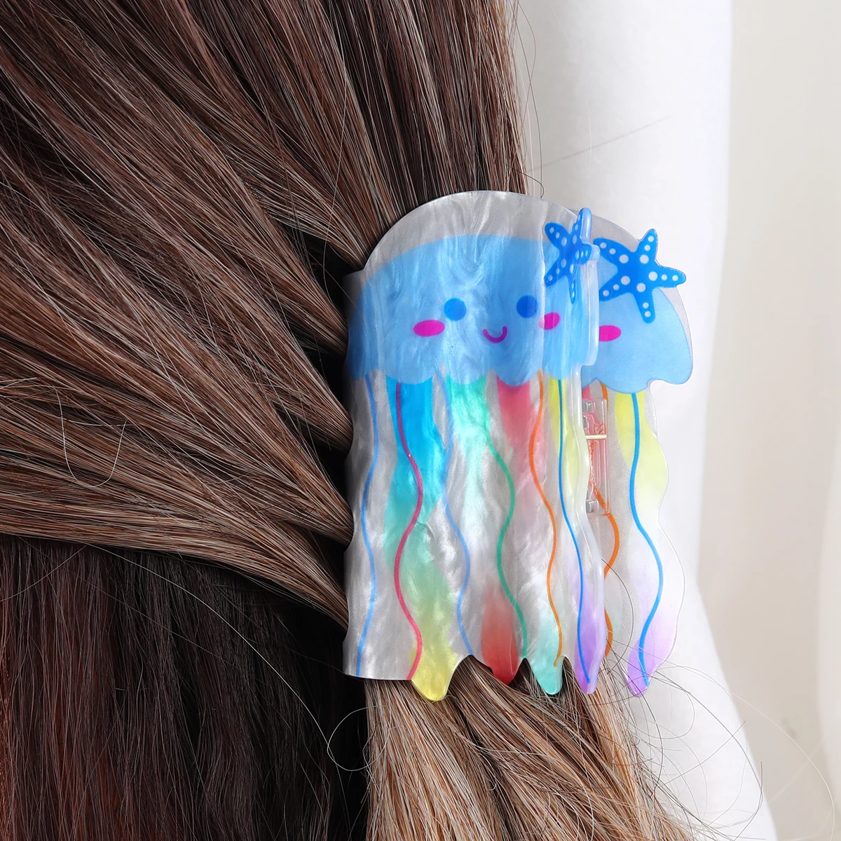 1pc Cute Jelly Fish Shape Hair Claw Acrylic Claw Clips Shark Claw Ponytail Holder Hair Accessories