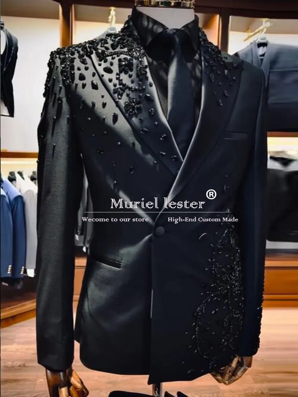 Luxury Men's Suit Jackets For Wedding Beaded Gem Stone Prom Blazer Double Breasted Groom Tuxedos 1 Piece Formal Party Man Dress