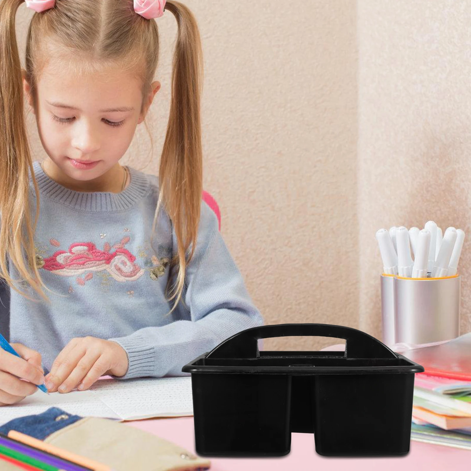 

3 Compartments Handled Storage Caddy Multifunctional Plastic Organizer For Classroom Office Home s Room Art Supplies