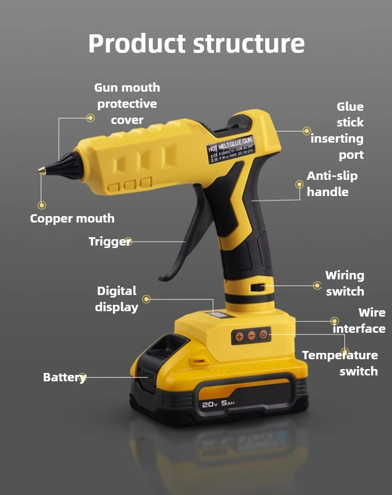 Lithium Battery Hot Melt Glue Gun Wireless Digital Display Adjustable Temperature Single Power Supply Hot Air Gun