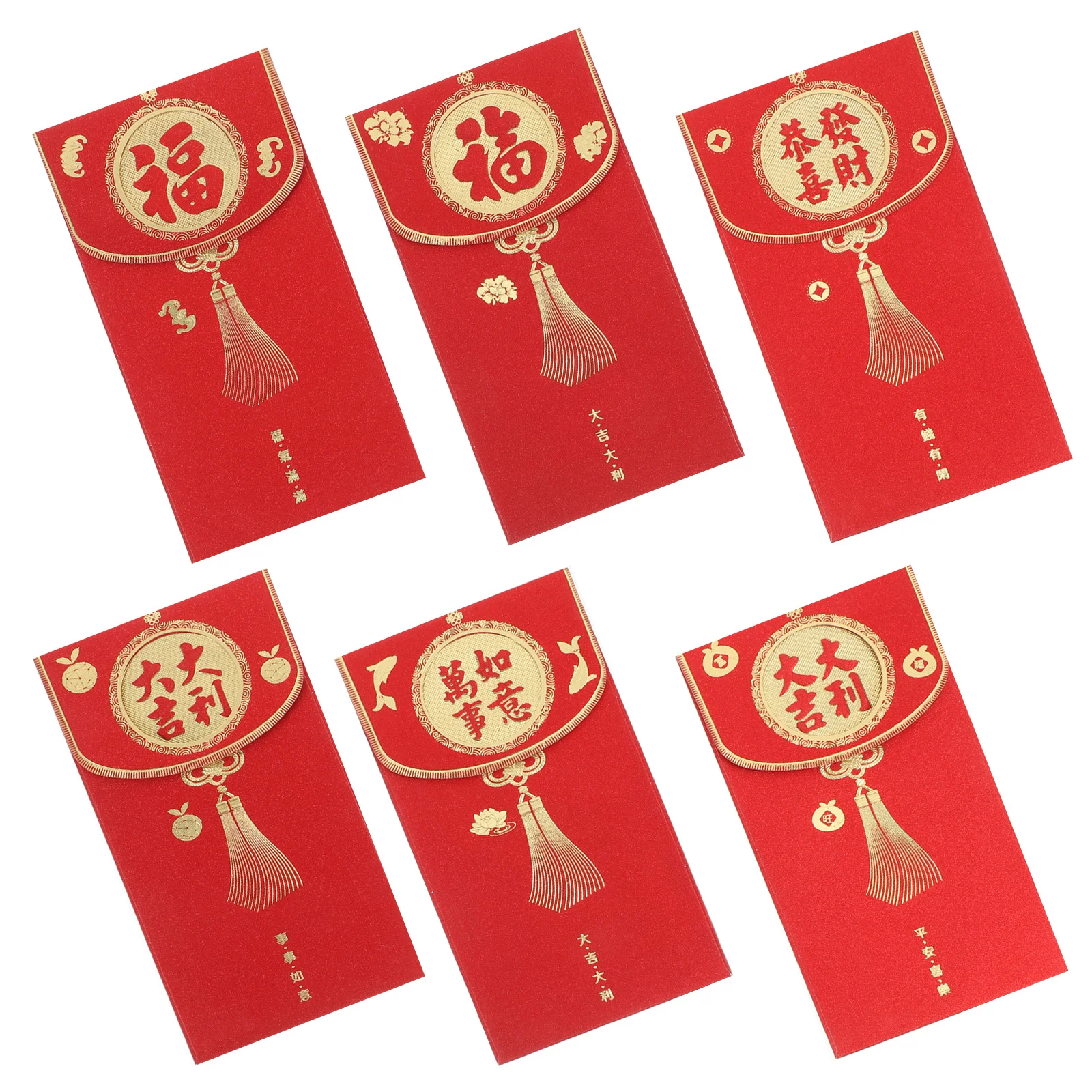 6pcs Envelope Bags Unique Design Chinese New Year Wedding Red Packets Paper Hong Bao Storage Jewelry Greeting Cards