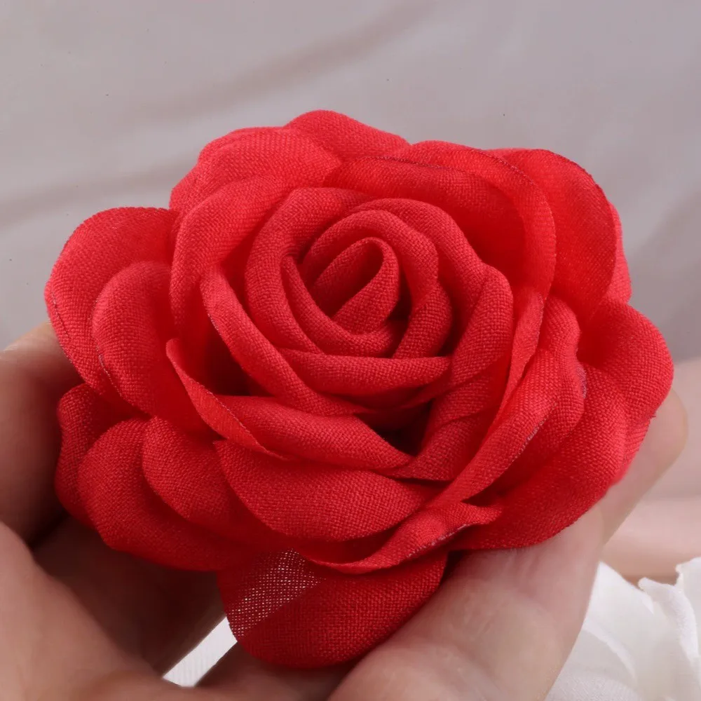 2 Stück/Set 9cm Kamelienblume aus Stoff mit gebranntem Rand, künstliche Blumenapplikation für DIY-Nähprojekte, Hochzeits-Haarnadel-Dekoration – Detail 5