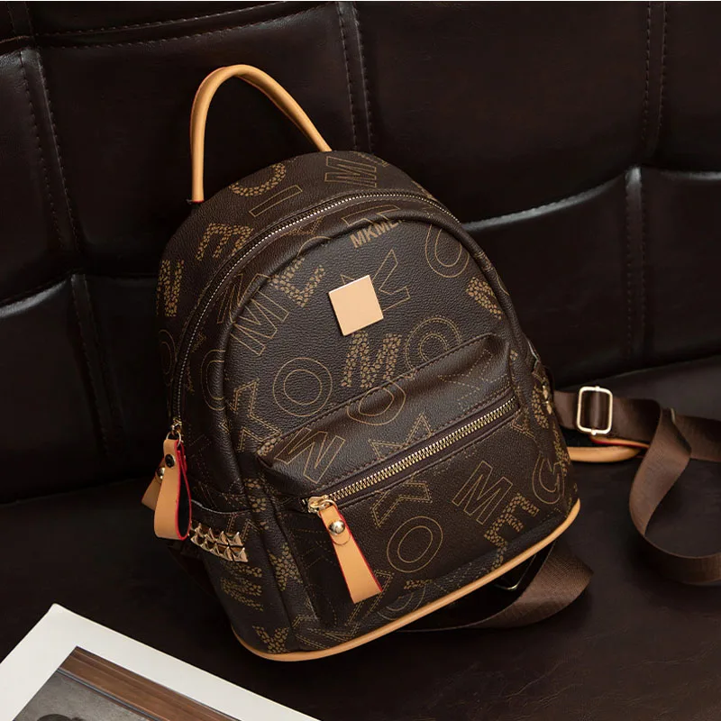 fashion printing handbags Women's Soft Leather Niche Casual Backpack summer bag for women 2023 designer