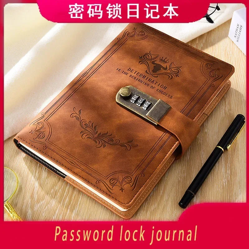 a5-ヴィンテージパスワードブック、ロック付きプライバシーダイアリー、パスワードロック付き厚手の学生ノート、文房具ノート。クアデルネロ。