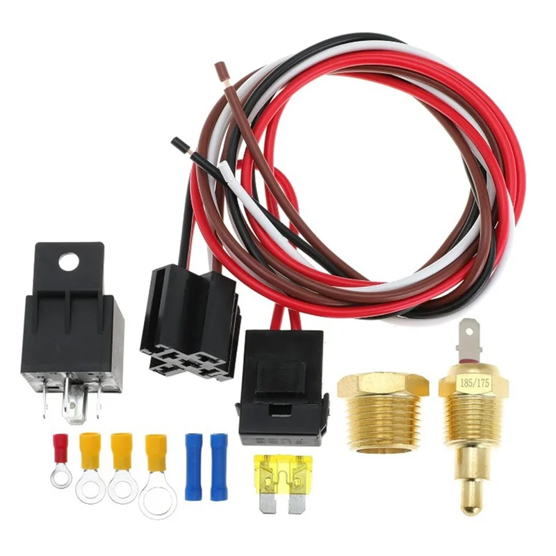 

For Car Electric Fan Relay Kit With Temperature Switch 185 On 175 Off Cooling Fan Thermostat Assembly