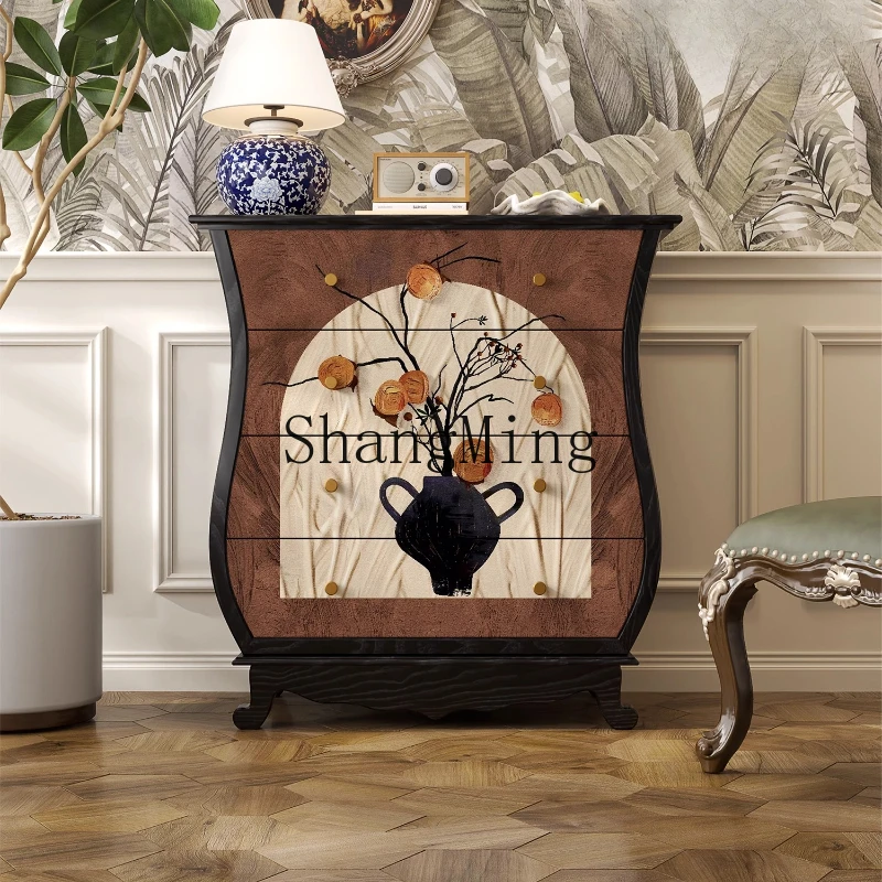 

ZYY retro solid wood four-chest cabinet home living room bedroom wall decoration drawer cabinet side cabinet