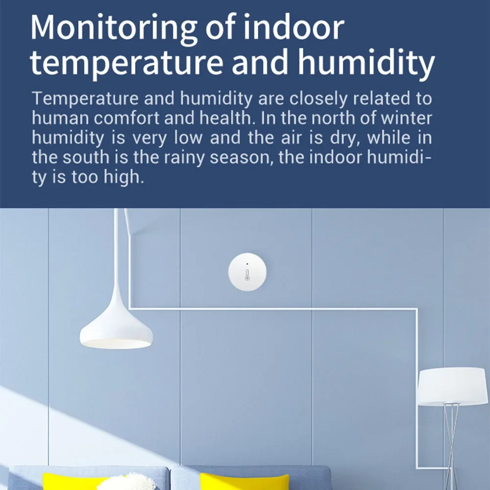 Smart ZigBee Temperature And Humidity Sensor Battery Powered Indoor Mini Hygrometer Work With Alexa Google Home