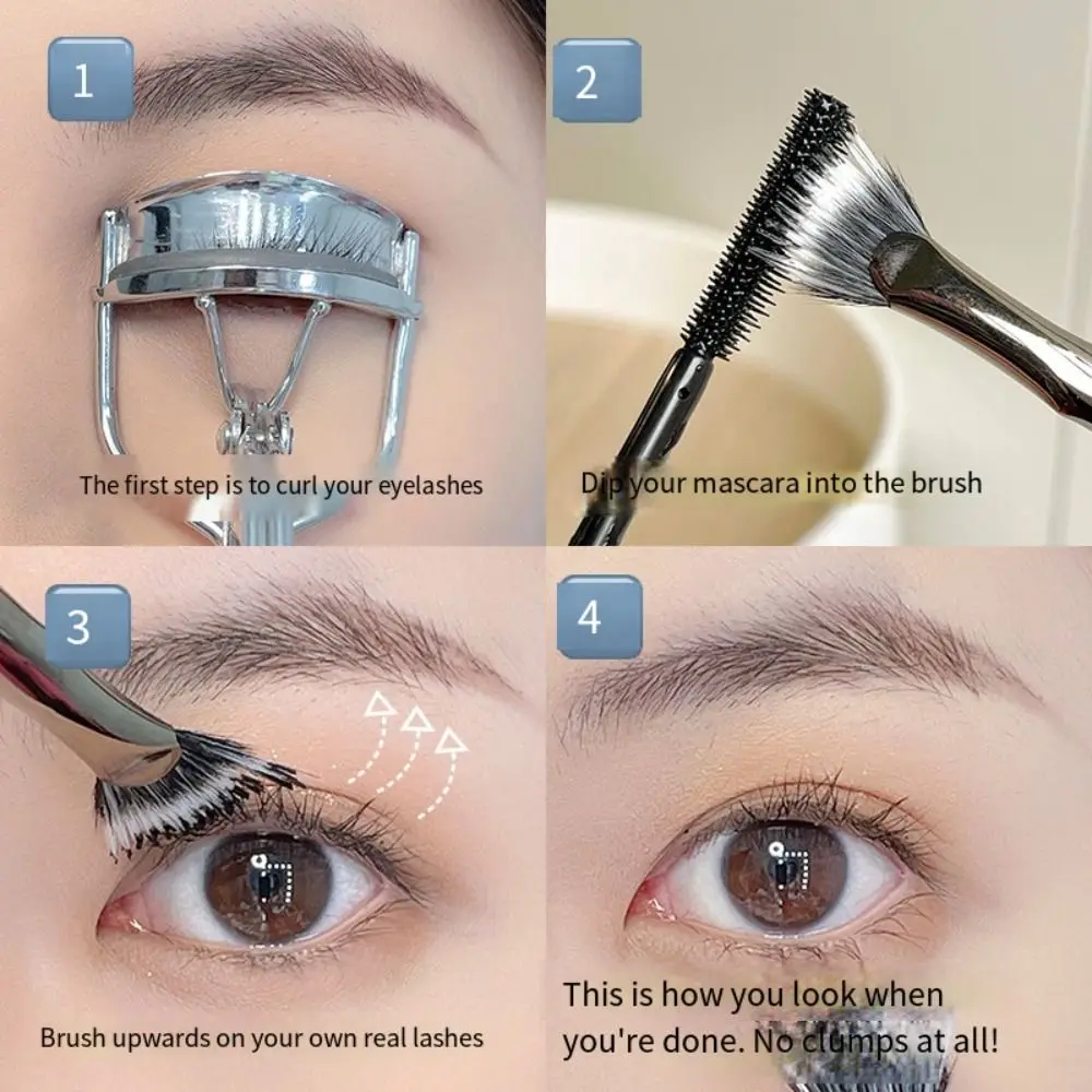 Brosse de maquillage coudée en forme d'éventail, brosse à cils clairement enracinée, brosse professionnelle pour Mascara, manche en bois, outil de maquillage fin