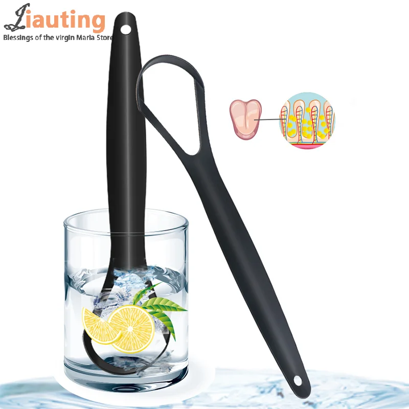 

1PC Double Sided Tongue Cleaner Tongue Cleaning Scraper Reusable Oral Cleaning Scraper Black Oral Hygiene Care Tongue Brush Tool