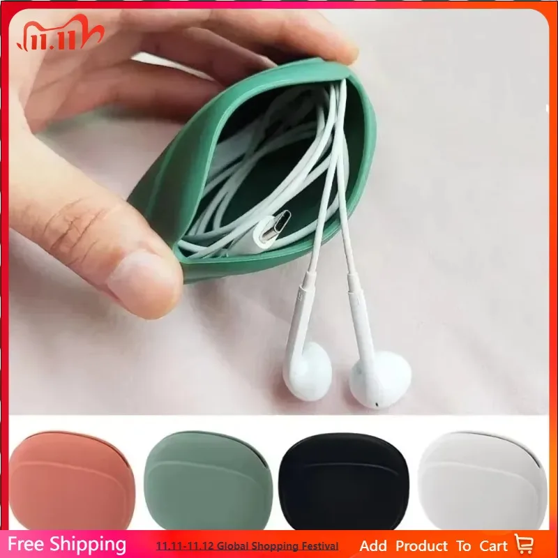 

Silicone Headphone Pouch Case Portable Cable Organizer Anti-Fall Mini Wire Storage Case Charging Cord Earphone Protective Bag