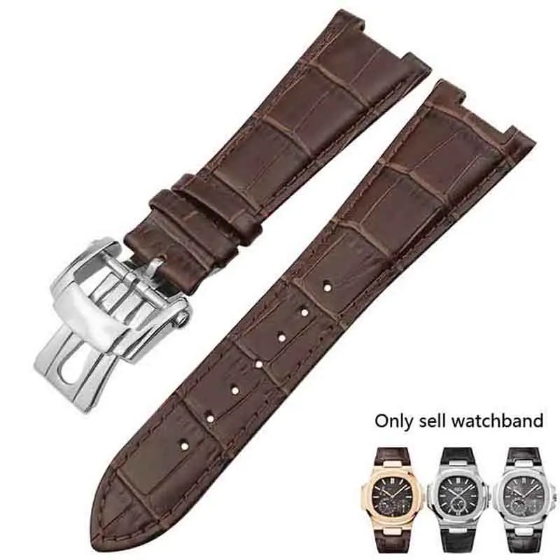 Genuine Leather Watch Band Fit for Patek Philippe 5711 5712G Nautilus Brown Black Blue Soft Cowhide Watch Straps 25mmX13mm