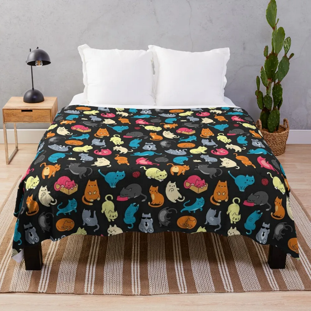 

Colorful Cats and Kittens Pattern Throw Blanket Polar blanket Kid'S Blanket