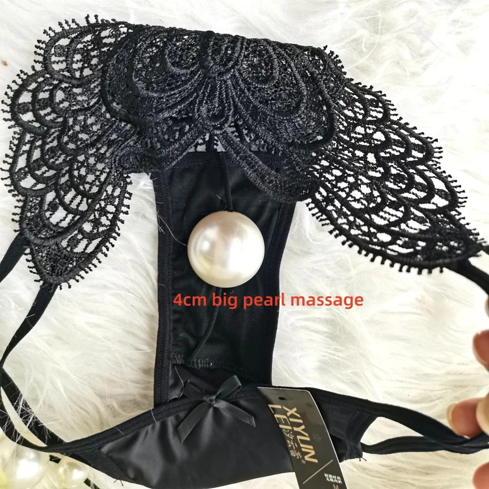 

Women Sexy Faux Pearls Massage G-Strings Thong Panties T-Back Crotchless Embroidery Beaded Panty Lingerie Hollow Out Underwear