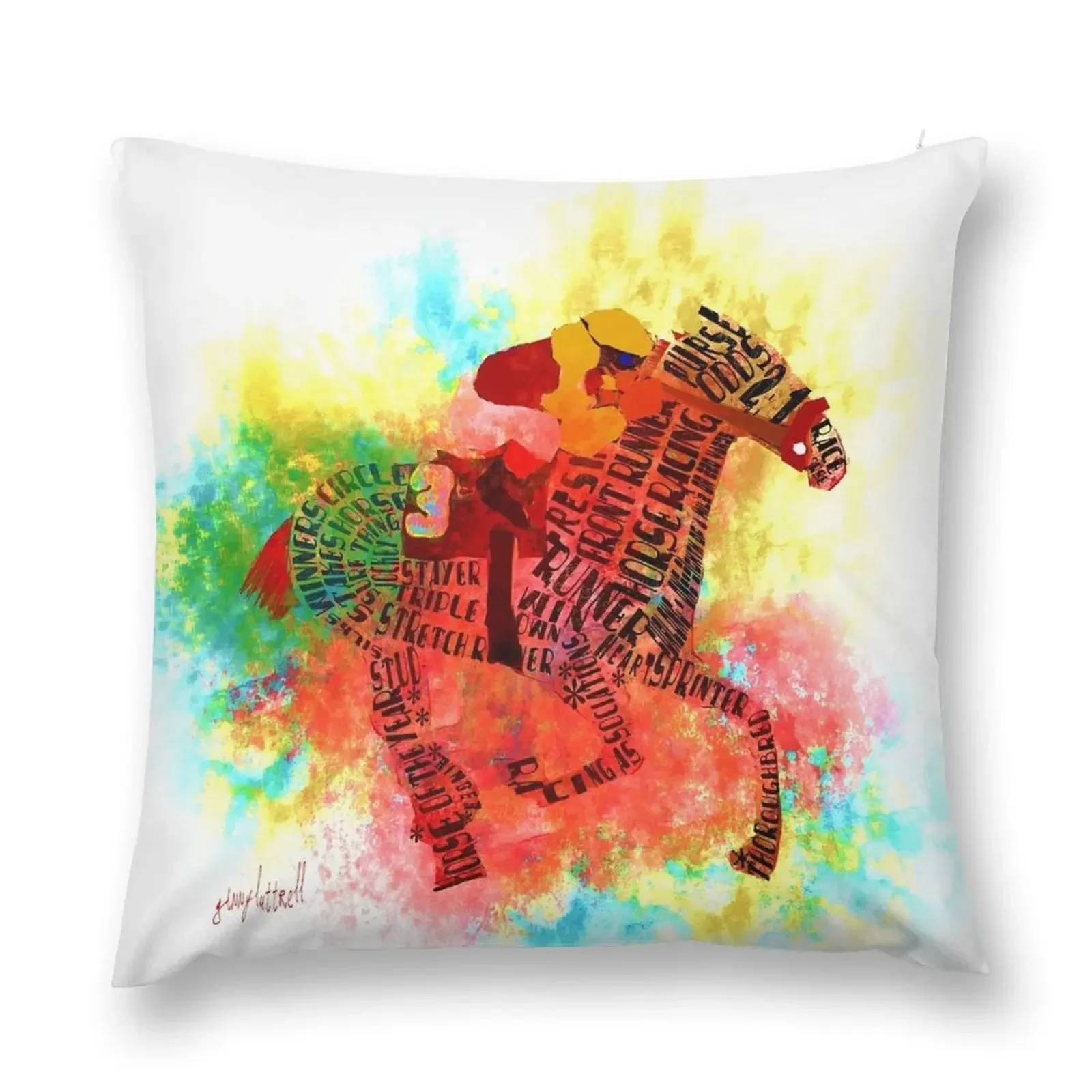 

Colorful Horse Racing in Typography Design Throw Pillow Decorative pillowcase luxury decor pillow