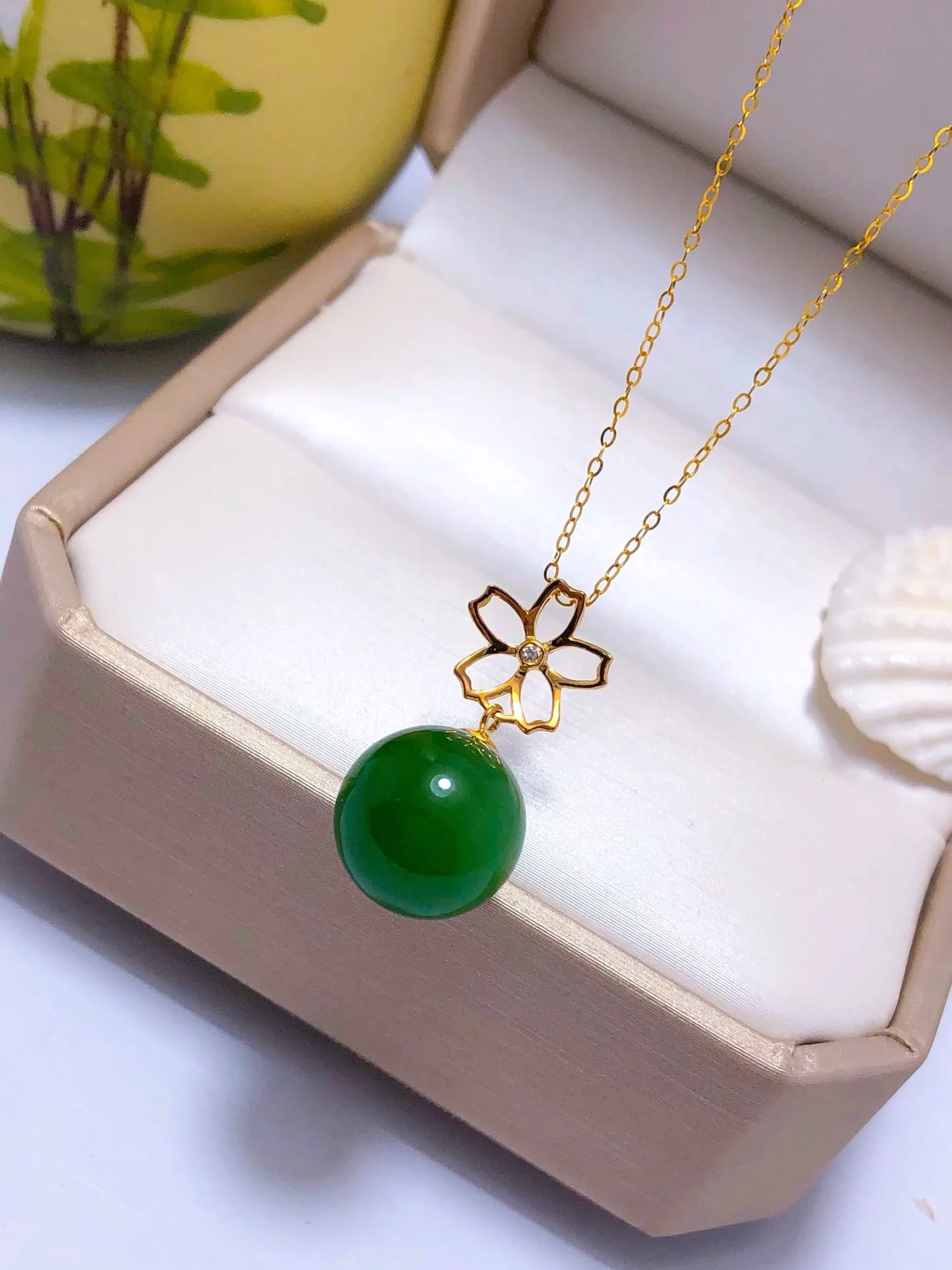 SHILOVEM 18k yellow gold Natural green Jasper pendant none  necklace fine Jewelry women wedding new gift 10mm  yzz101066by