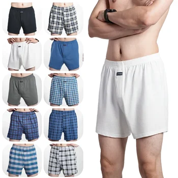Bóxer de algodón puro para hombre, ropa interior de cintura alta, calzoncillos grandes a cuadros, pantalones de Aro de talla grande, piezas de pijama en casa, 3 M-3XL