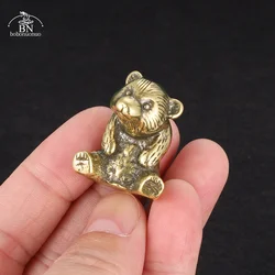 Retro Solid Brass Cute Bear Small Statue Office Desktop Ornament Animal Figurine Mniature Tea Pet Children Toy Gifts Home Decors