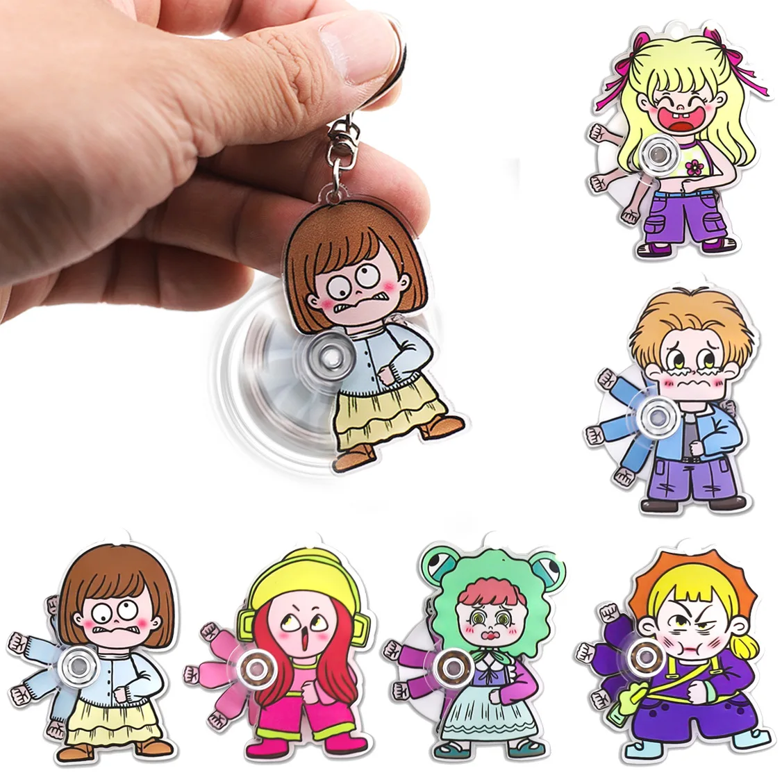 

5Pcs Funny Acrylic Transparent Boxing Fingertip Gyro Keychain Pendant Cartoon Cute Figure Gyro Toy Creative Schoolbag Pendant
