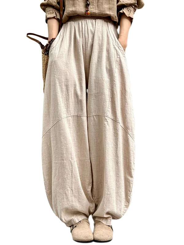 Plones Largos Casus de Lino y Aodón de Cintura Alta Estilo Vintage para Mujer, Plones Hoados Retro Desdos,...
