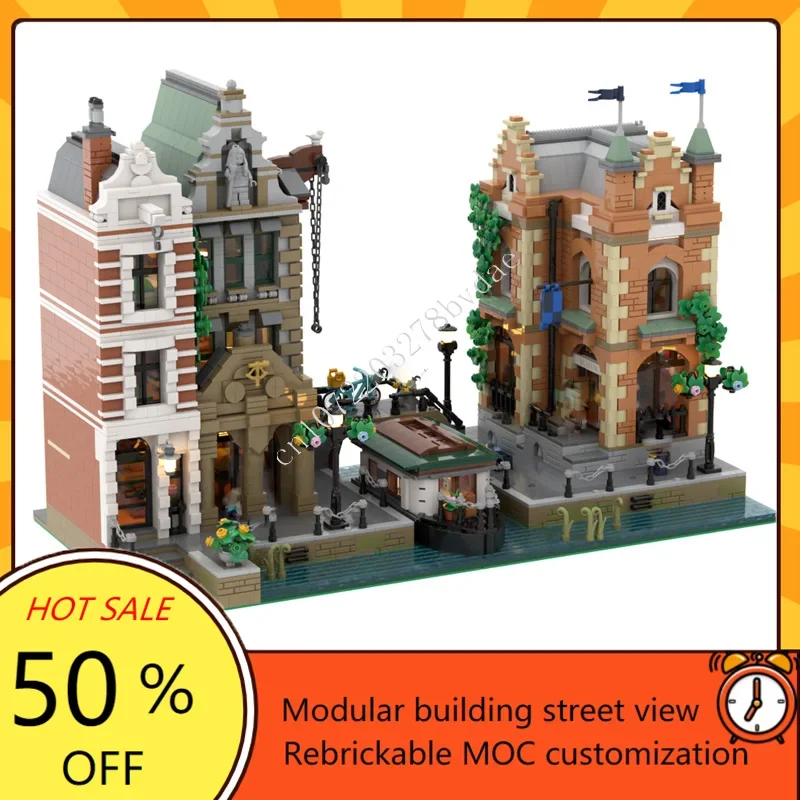 Canal Modular Collection Modular MOC Creative street view Model Custom Puzzles Architecture DIY Education Assembly Model Gifts
