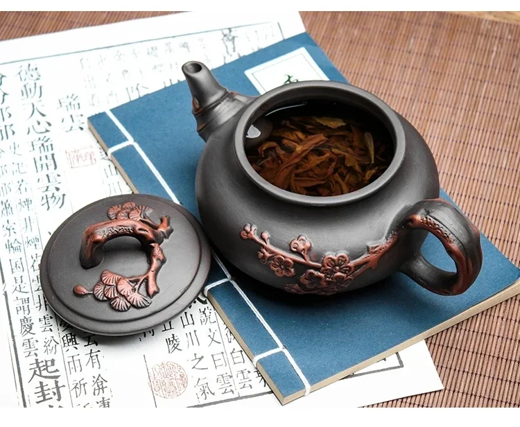 Yixing-Purple Clay Teapot and Teacup Set, Large Capacity, Clay Plum Blossom Pot, Kungfu Tea Set