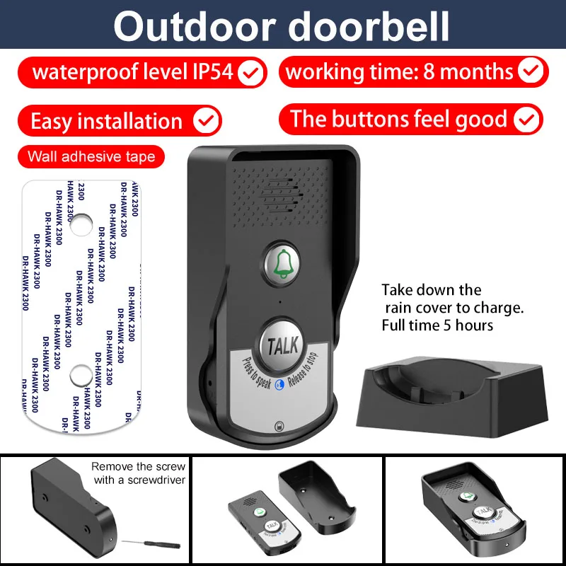 1000M Wireless Long Distance 2.4Ghz Audio Door Phone Voice Sender&Reciever Intercom Doorbell