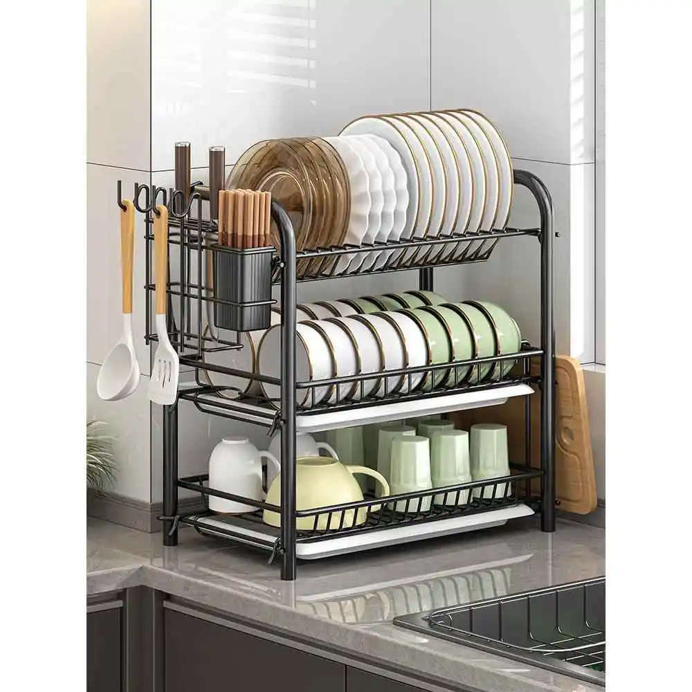 

Kitchen Di Drainer Ra Multi-Function Bowl Plate Holder Storage elf Utensil Box Diwaer Se Non-Slip Tee Layer