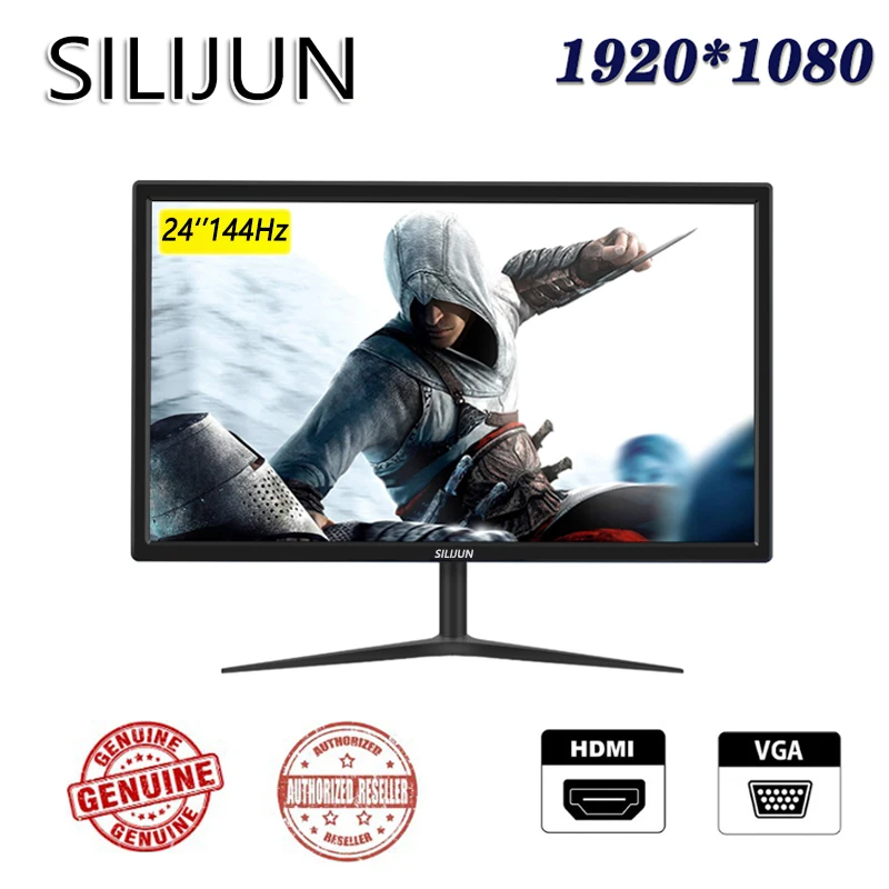 SILIJUN 24 Inch 1920*1080p Display Screen Computer Monitor PC 144Hz HD Gaming VGA HDMI 24 Inch 1K Flat Panel Portable Monitor