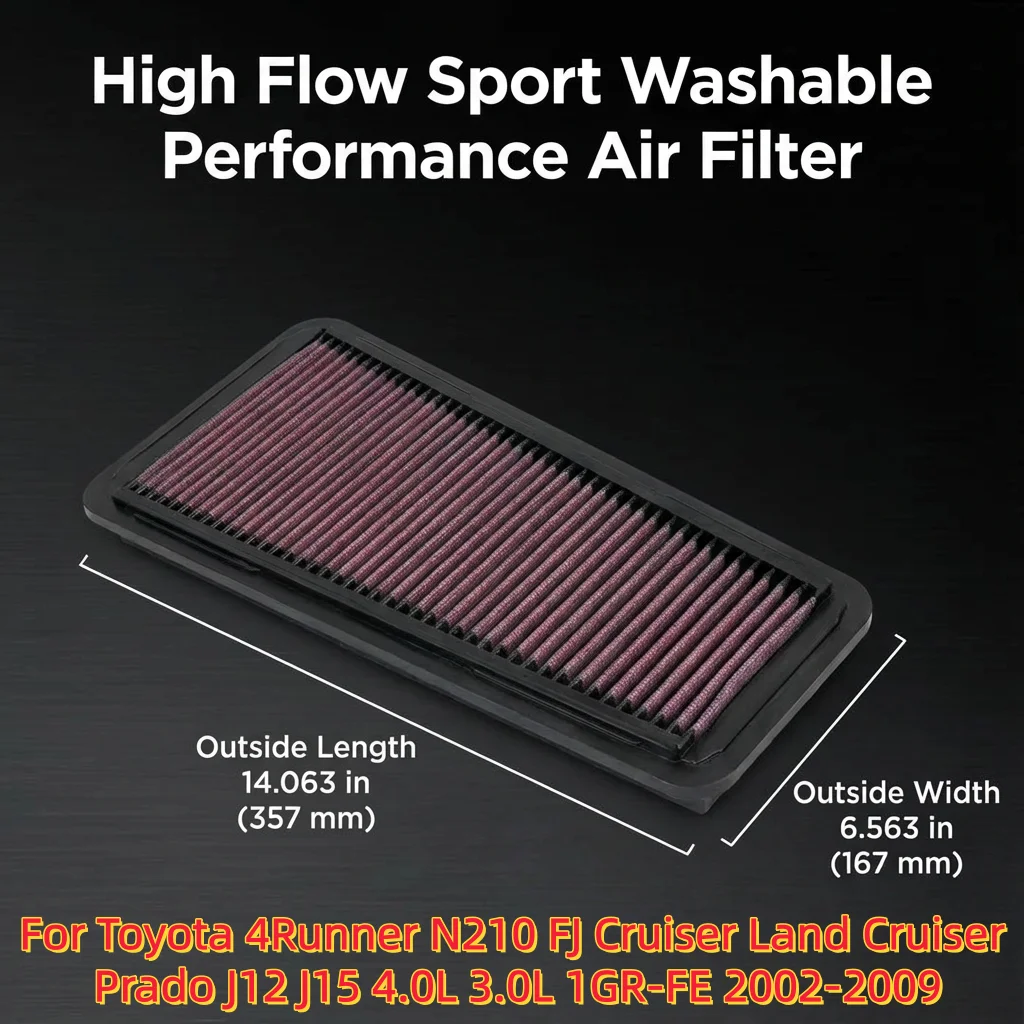 

For Toyota 4Runner N210 FJ Cruiser Land Cruiser Prado J12 J15 4.0L 3.0L 1GR-FE 2002-2009 High Flow Sport Air Filter 1780131090