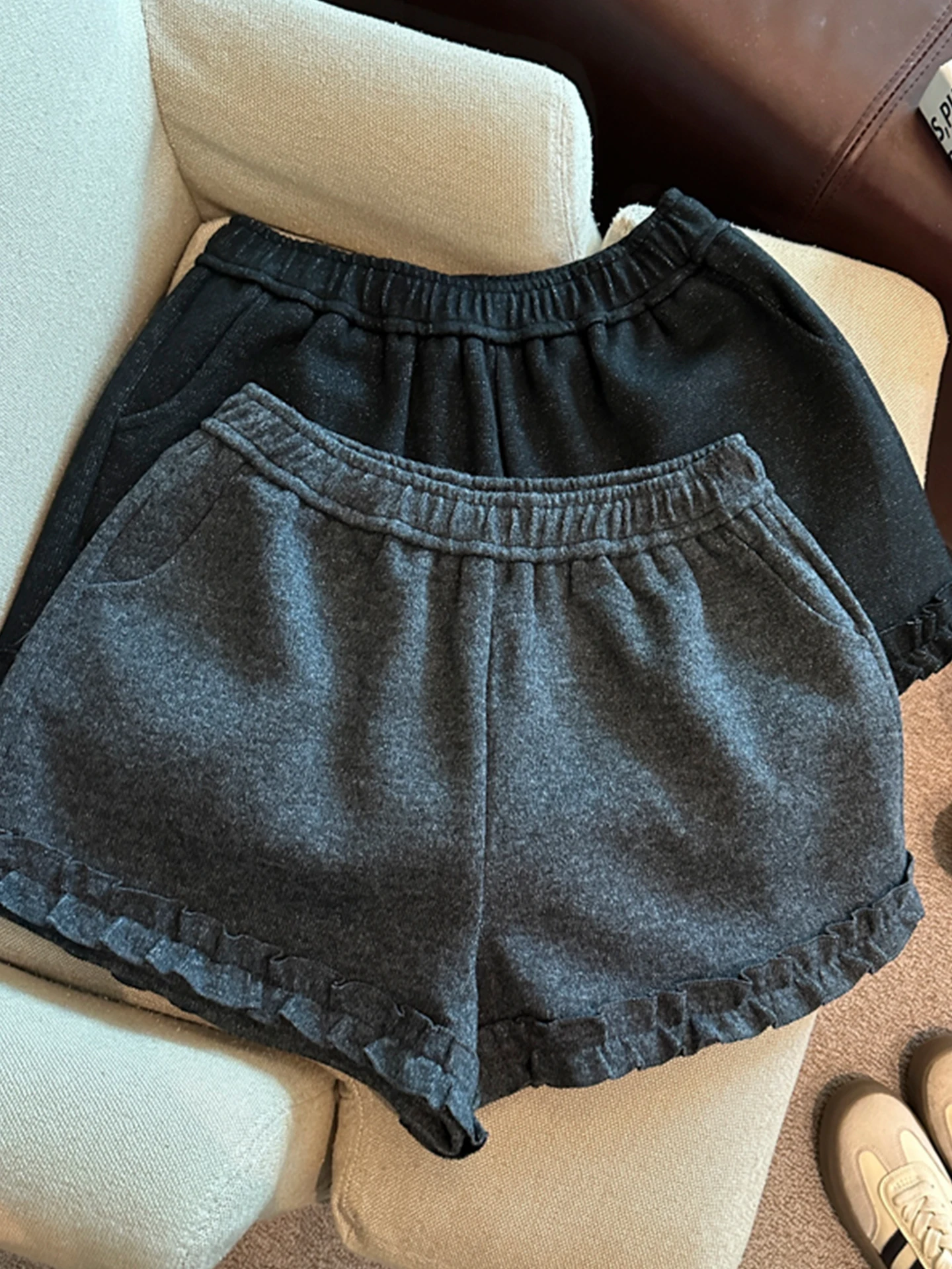 

Emily Clud Recommended Wood ain A-Line Wide Leg orts Autumn Winter Elastic Waist Casual Boot Pants High Waist Woolen...