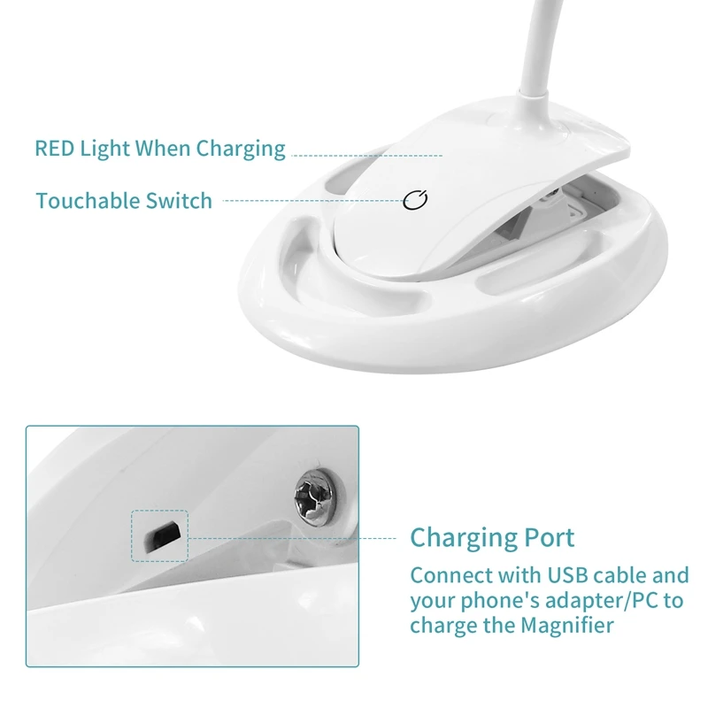 Handheld Magnifier 3X 8X Illuminated Desk Table Led Lamp Magnifying Glass Rechargeable Magnifier With Light For Crafts, Hobbies,