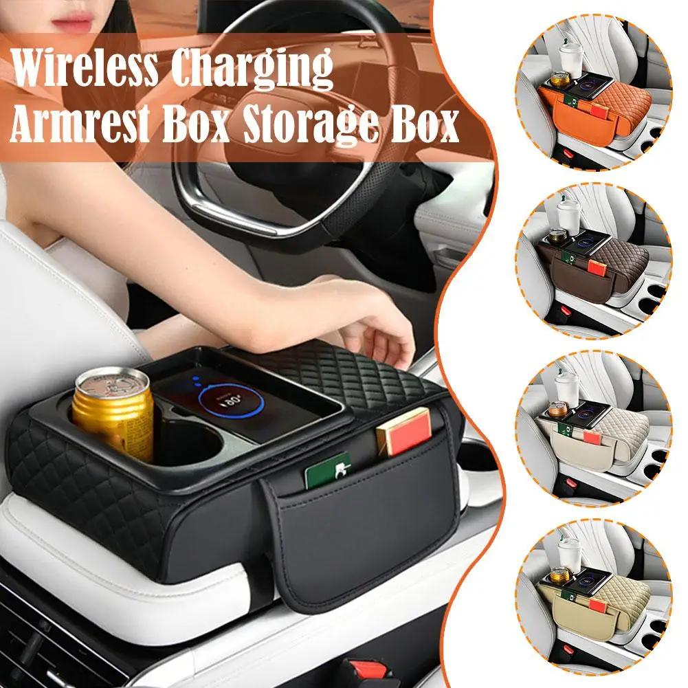 

Multifunctional Car Armrest Box With Wireless Charging Cushion Car Arm Rest Cup Box Phone Holder Pad Thicken Tissue Height I0L1