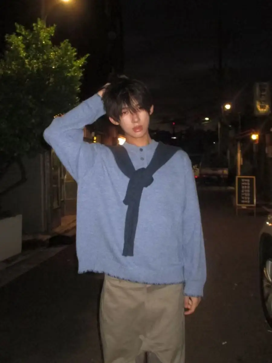 

Повседневный круглый вязаный свитер Ne, мужской осенне-зимний полиэфирное волокно, теплый цвет, универсальный искусственный дизайн из двух предметов для отдыха