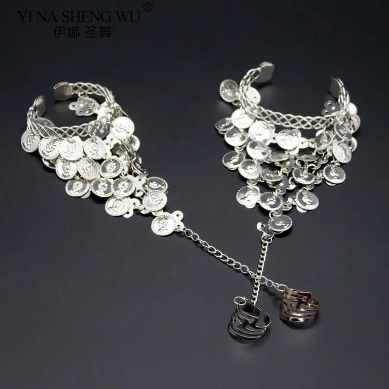 Akcesoria do Tańca Brzucha Indyjskie Bollywood Akcesoria do Tańca Wiszące Monety Rekwizyty 1 Para Złote Srebrne Akcesoria do Tańca Brzucha