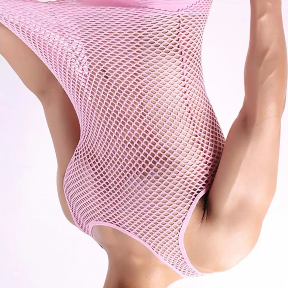 Men Undershirt Mesh See-Through Sleepwear Fish Net Pure Color Vest for Sleeping