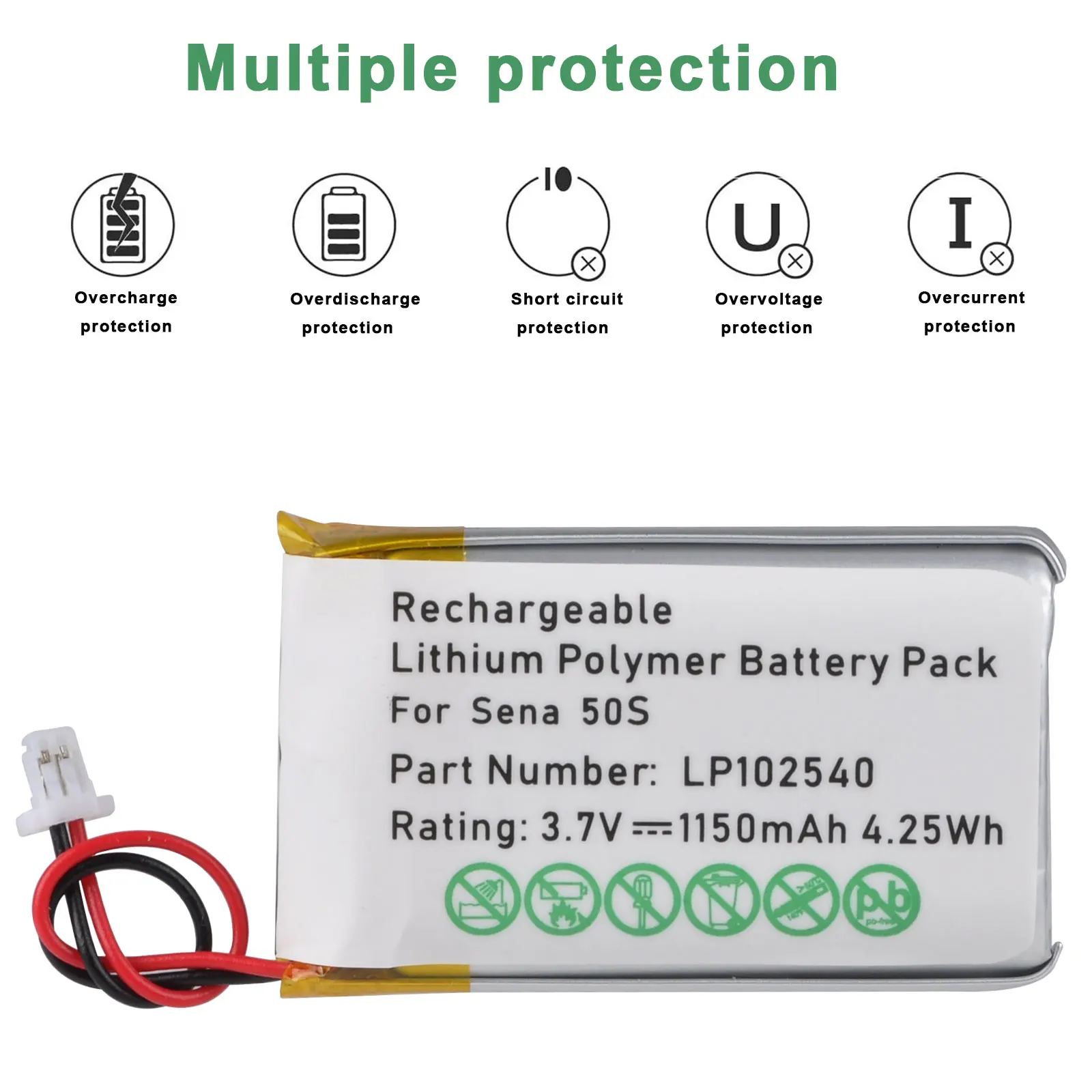 102540 Rechargeable Battery for Sena 50S Motorcycle Wireless Headset