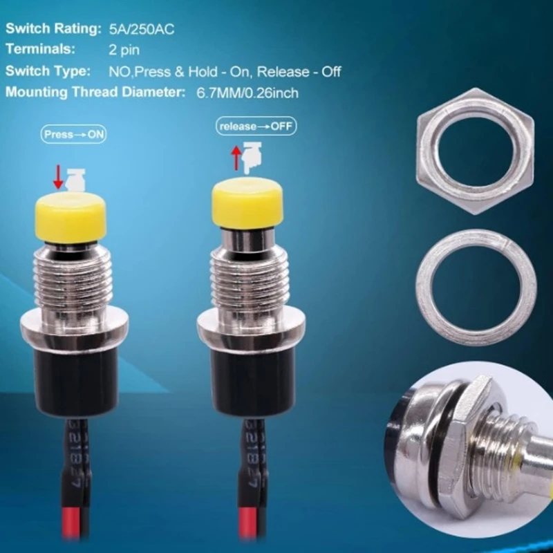 XA6H 12Pcs Prewired Cable 7mm Diameter 12V Momentary Action Switches for Effortless Integration into Industrial Devices