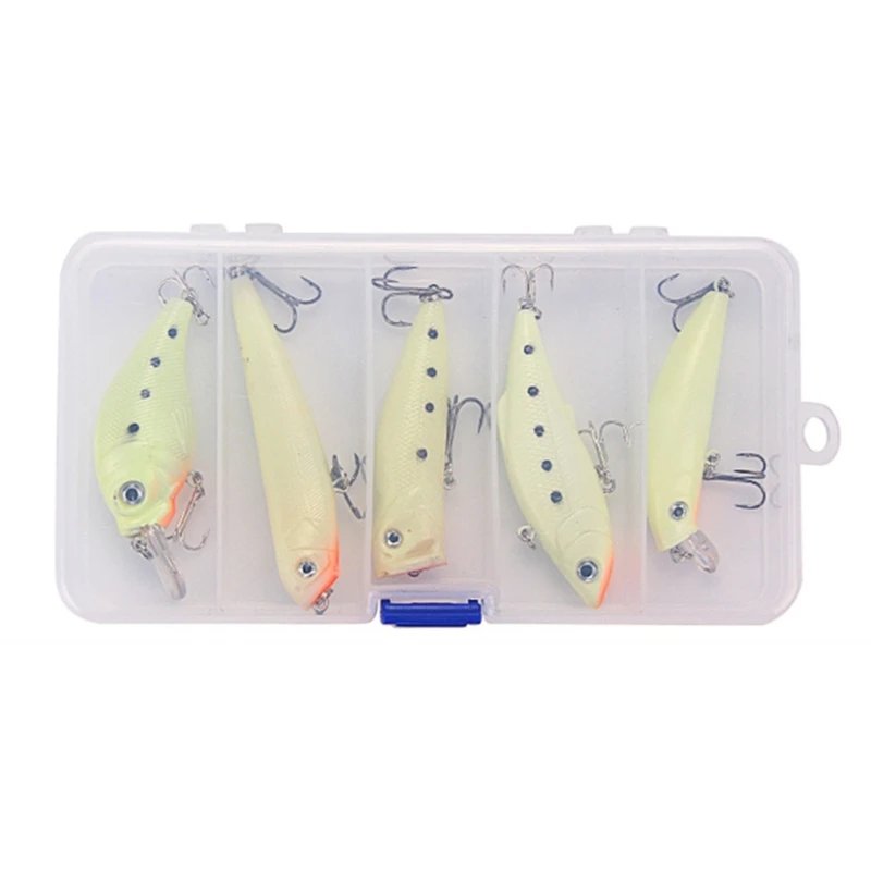 

5Pcs Glows in Dark Crankbait Minnow Fishing Lures Floating Swimbait Wobbler Hard Baits for Freshwater Saltwater Fishing