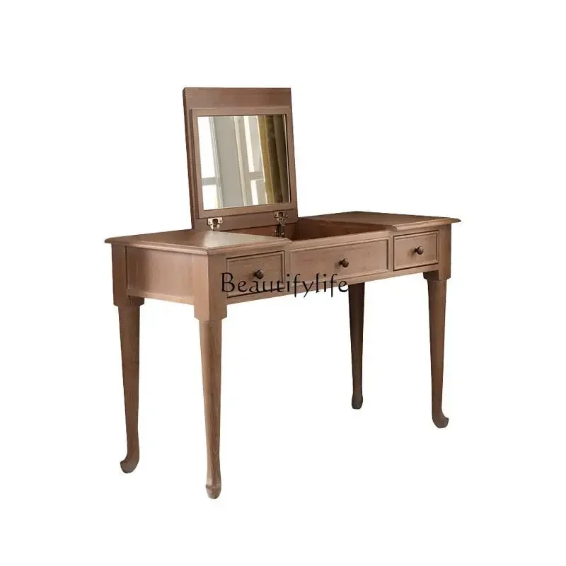 

LJYAmerican rural retro dresser solid wood flip cover makeup dressing table small apartment