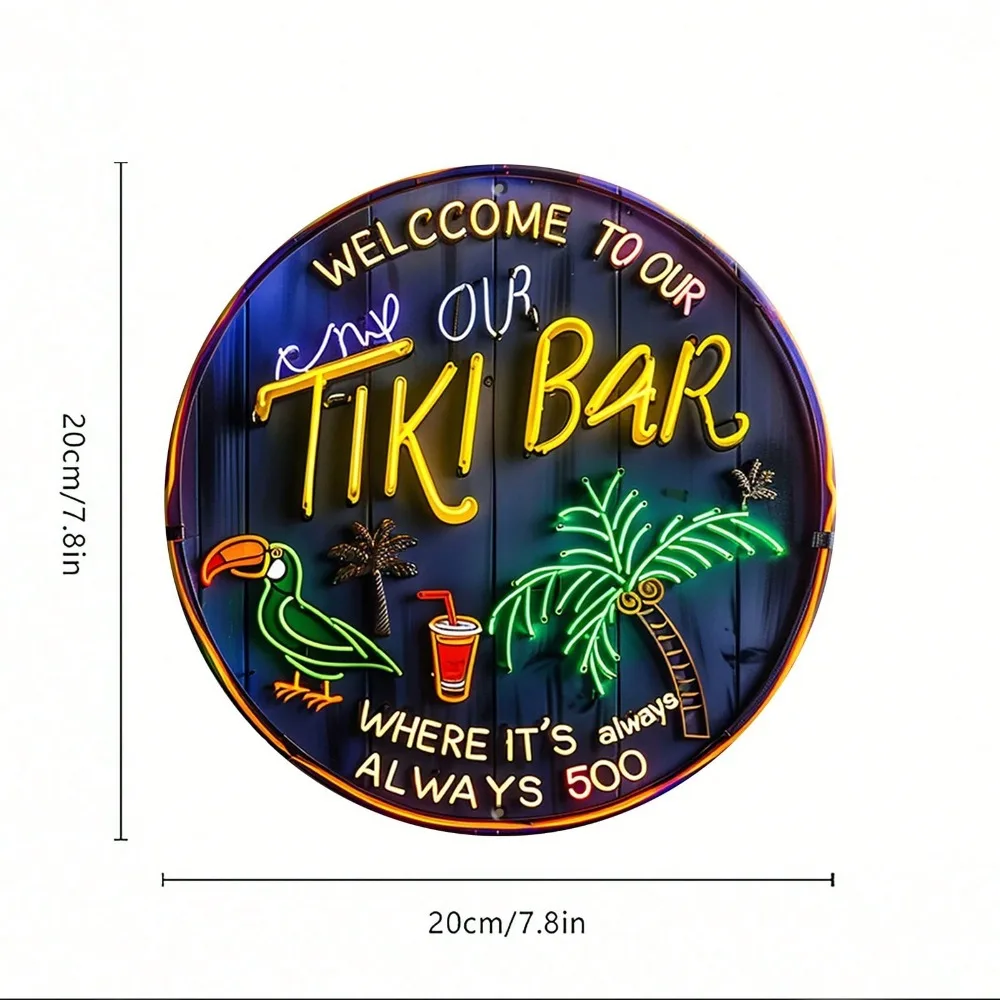 1PC Retro Tiki Bar Decor: 8X8 Inch Round Metal Sign! 