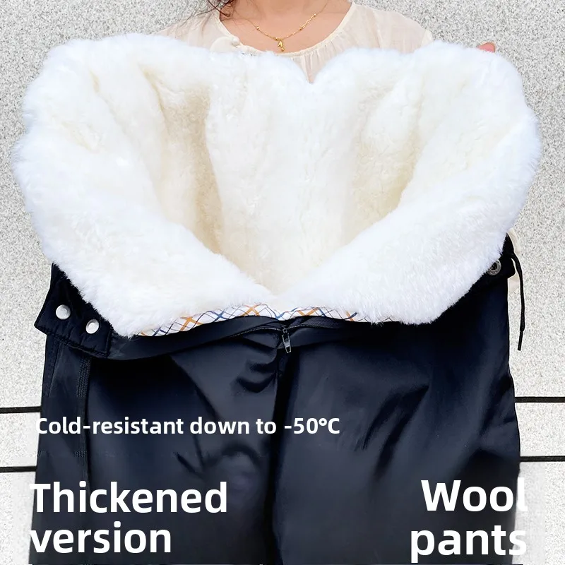 Thickened High Waist Sheepskin Wool Pants Men Women Middle Age Warm Winter Long Pants Knitted Business Casual  Color