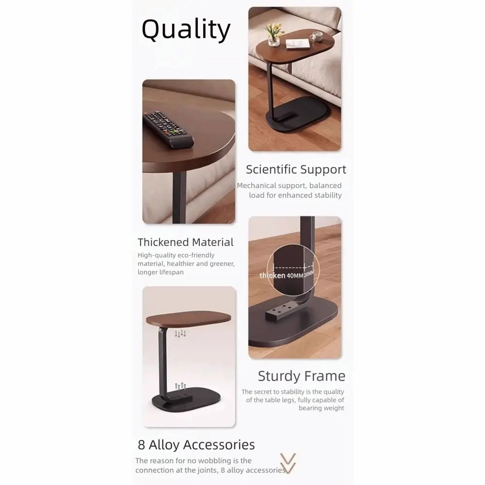 أريكة على شكل حرف C، طاولة قهوة، زاوية مستديرة ثابتة، منظم بجانب السرير، ارتفاع مريح، بيضاوي، طاولة شاي متحركة، رف منزلي