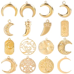 Breloques en acier inoxydable plaqué or véritable 18 carats pour femmes, pendentif en vrac, bijoux de lune syle différents, fournitures exécutives, 5 pièces par lot