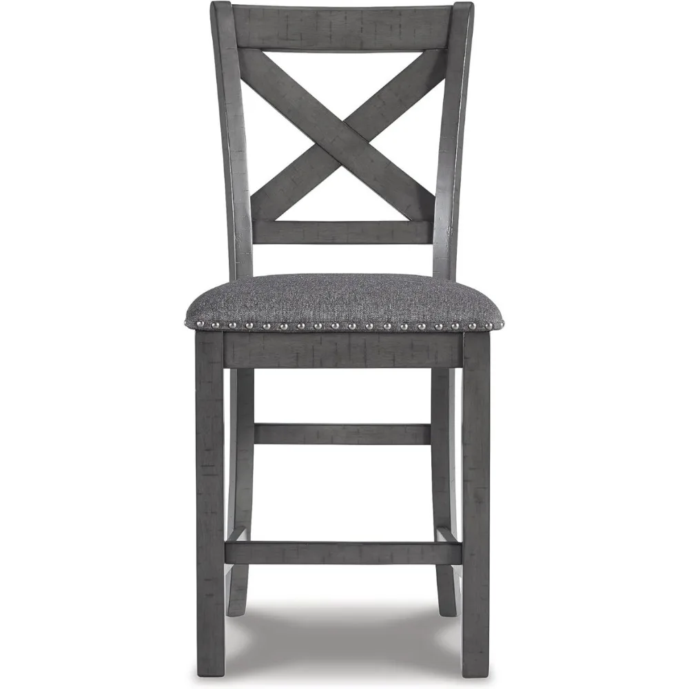 Myshanna Modern Farmhouse 25" Counter Height Upholstered Barstool, Set of 2, Dark Gray